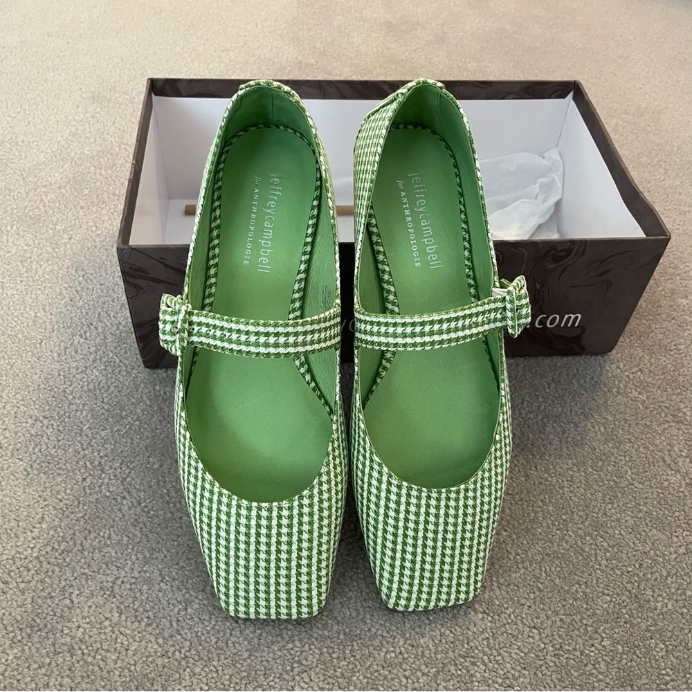 Anthropologie Jeffrey Campbell square-toe Mary Jane flats in green